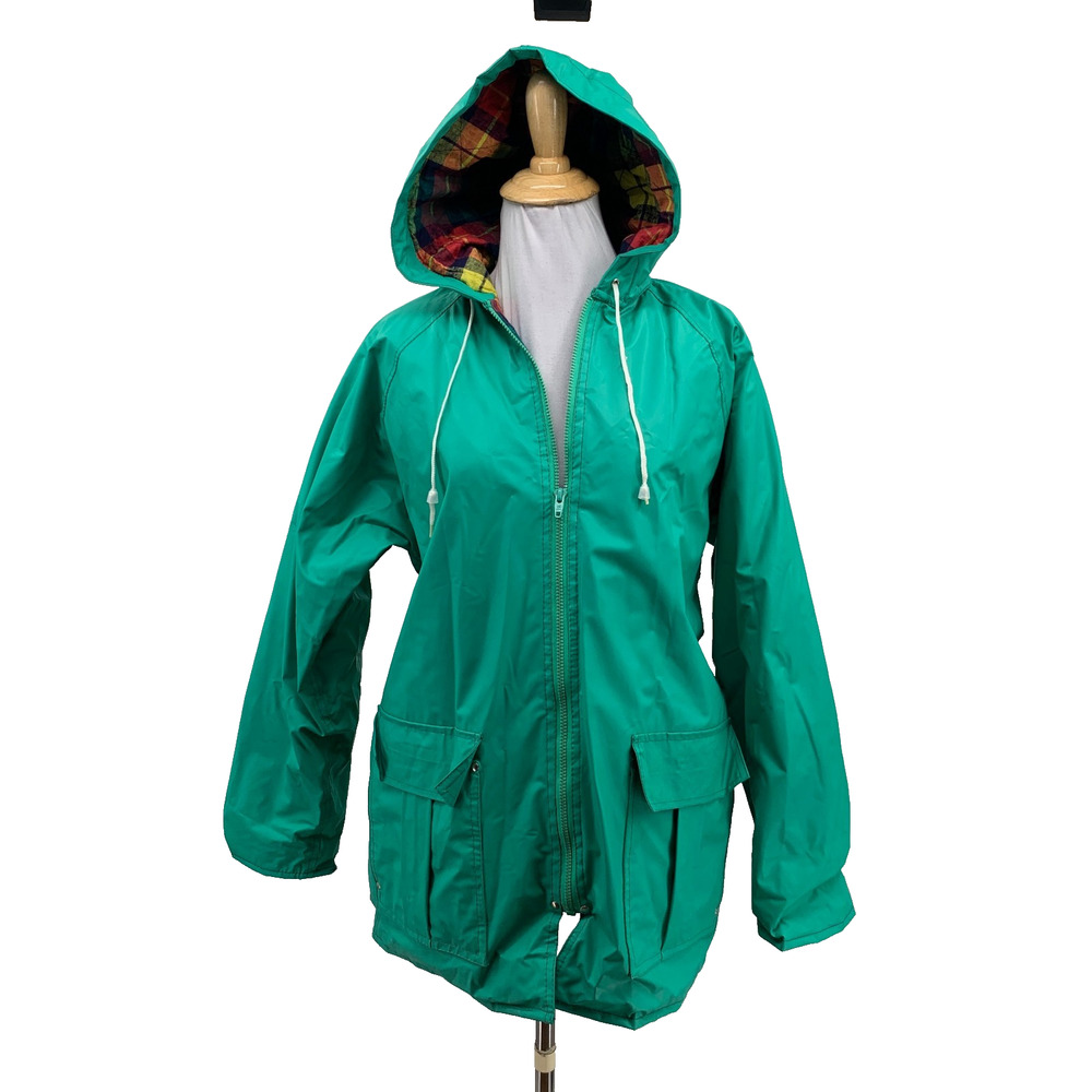 Misty Harbor Jacket Women M Medium Kiwi Any Weather Slicker Plaid Lined Raincoat